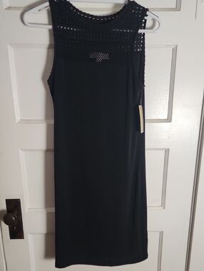 Michael Kors Black Sleeveless Crochet Yoke Sheath Dress